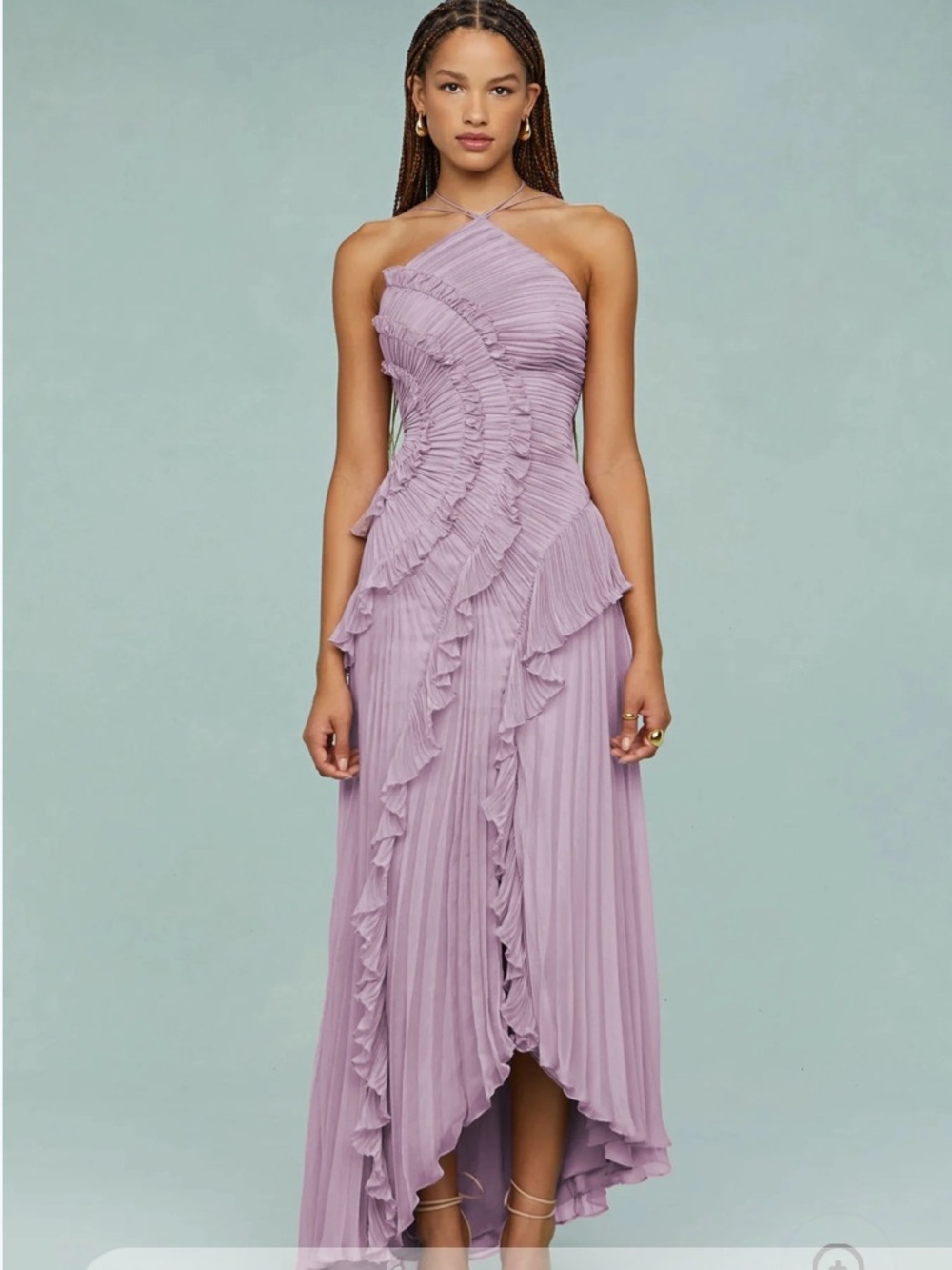 NWOT Pleated Frill Halter Neck Midi Dress - Lavender size S,M,L,XL,XXL